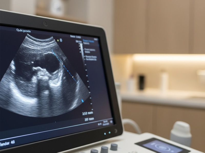 Imagen ecográfica musculoesquelética mostrando músculos y tendones durante una exploración fisioterapéutica