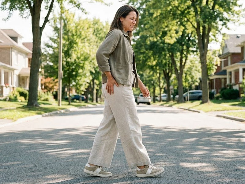 Mujer caminando con dolor de cadera al moverse